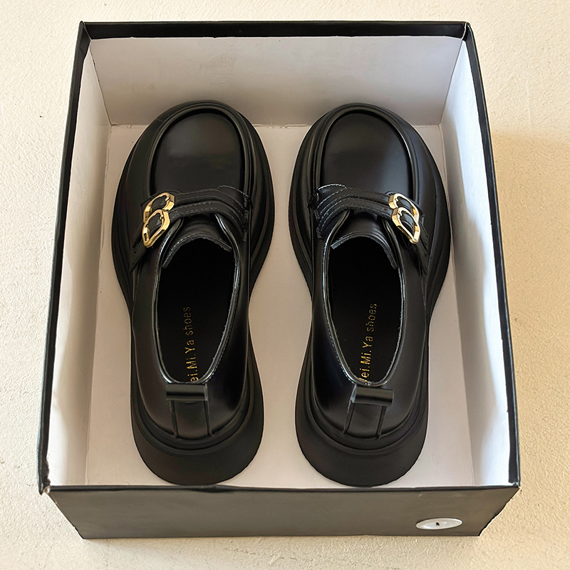 Ženske udobne cipele s debelim potplatom, britanski stil, Velcro zatvaranje, okrugli vrh, gornji dio od Super vlakna