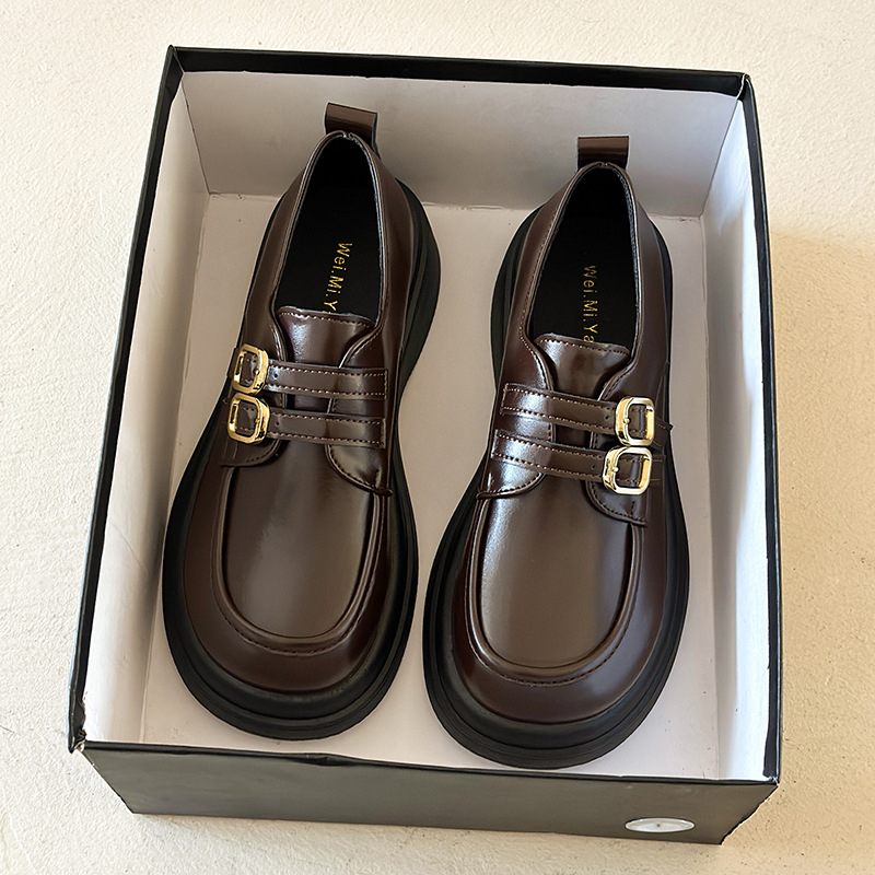 Ženske udobne cipele s debelim potplatom, britanski stil, Velcro zatvaranje, okrugli vrh, gornji dio od Super vlakna