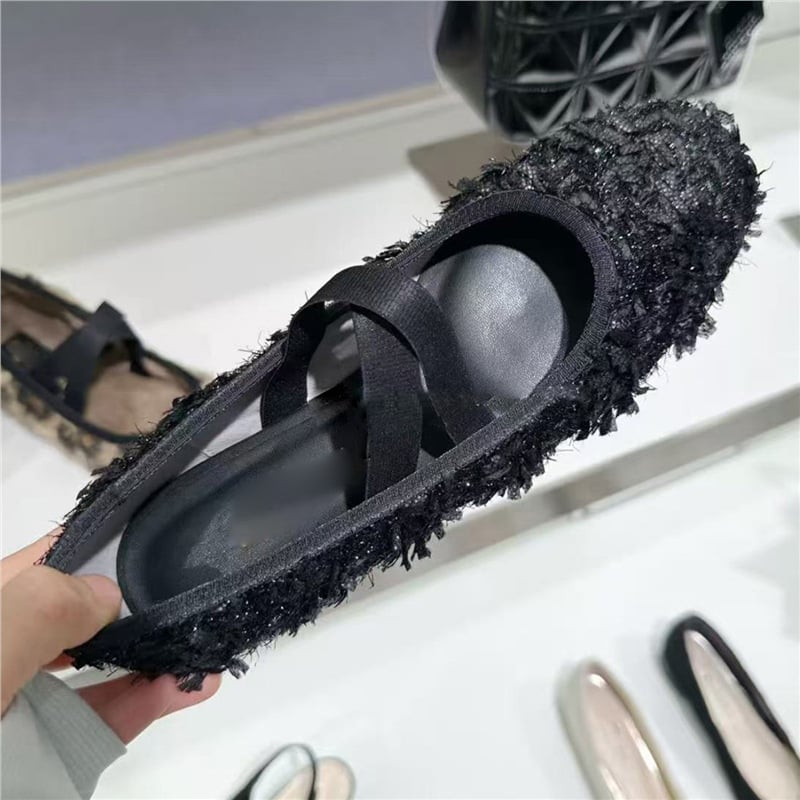 Japanskog stila Mary Jane balerine s leopard uzorkom od pliša, elastična traka, niski potpetice 1–3 cm, podstavljena vunom