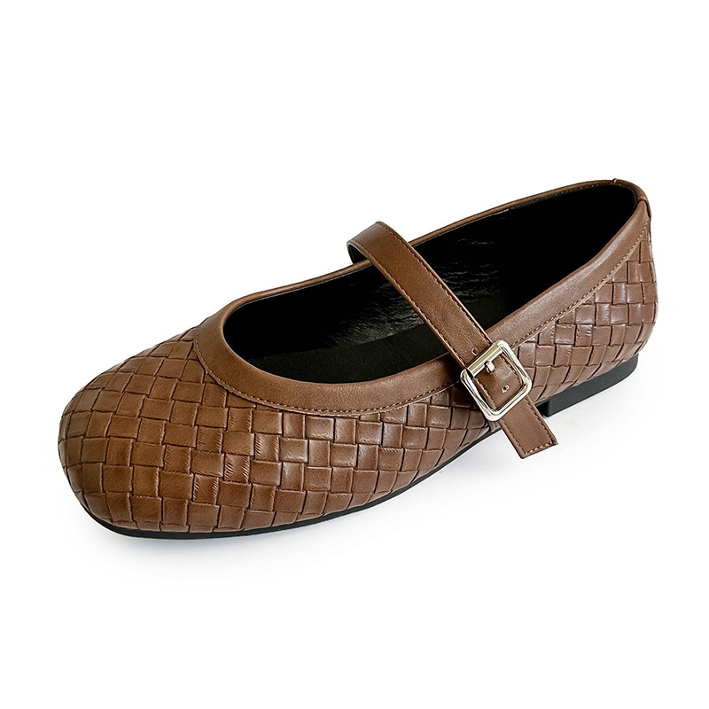Ženske Mary Jane cipele s pletenim uzorkom, okrugla nosnica, niska potpetica, slip-on zatvaranje