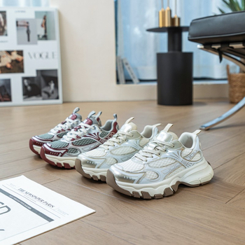 Ženske tenisice Dad Shoes, peta 3–5 cm, gornji dio od Super Fiber, okrugla prst, vezanje, ulošak od svinjske kože, svakodnevne sportske tenisice
