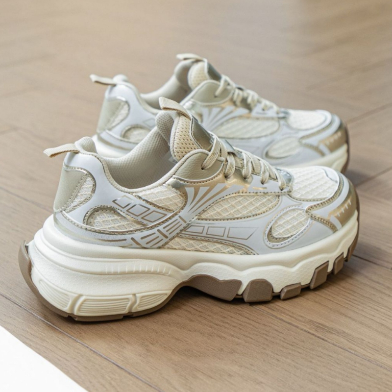 Ženske tenisice Dad Shoes, peta 3–5 cm, gornji dio od Super Fiber, okrugla prst, vezanje, ulošak od svinjske kože, svakodnevne sportske tenisice