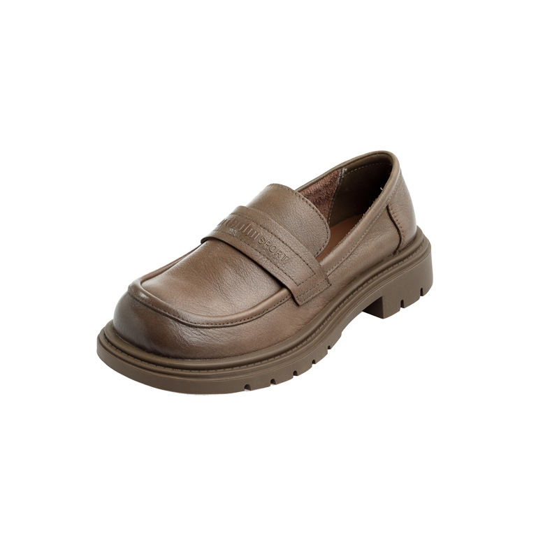 Ženske plosnate loaferice, britanski stil, okrugli vrh, teleća koža s crinkle teksturom, plitak otvor, niski potplat 1–3 cm