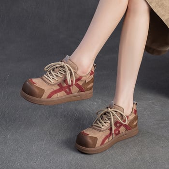 Ženske casual cipele s okruglim vrhom, gornji dio od kože goveda, PU podstava, gumeni potplat, niski dio, ravna peta, boja u kombinaciji