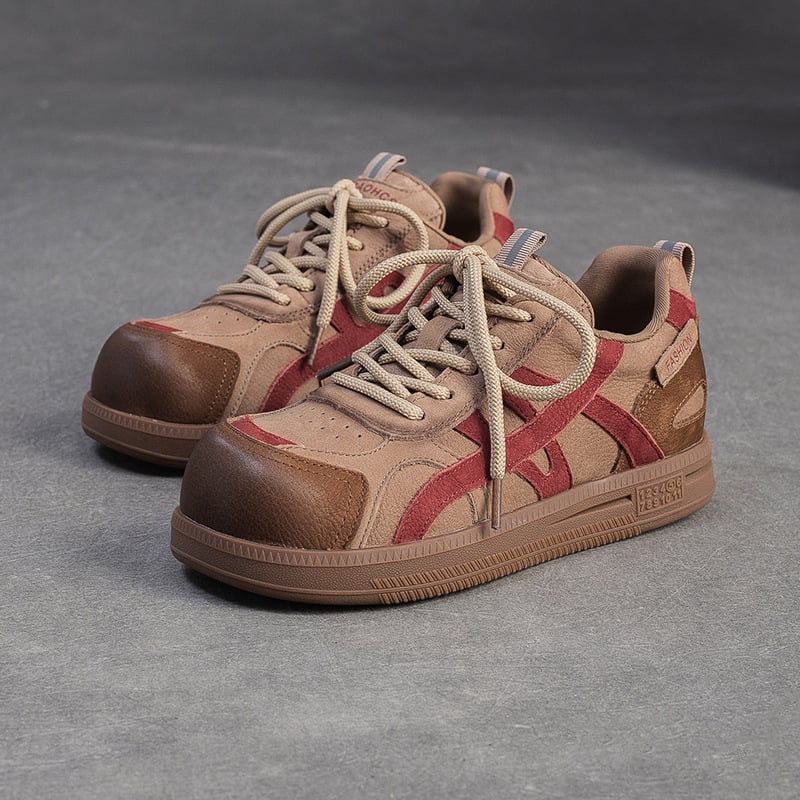 Ženske casual cipele s okruglim vrhom, gornji dio od kože goveda, PU podstava, gumeni potplat, niski dio, ravna peta, boja u kombinaciji