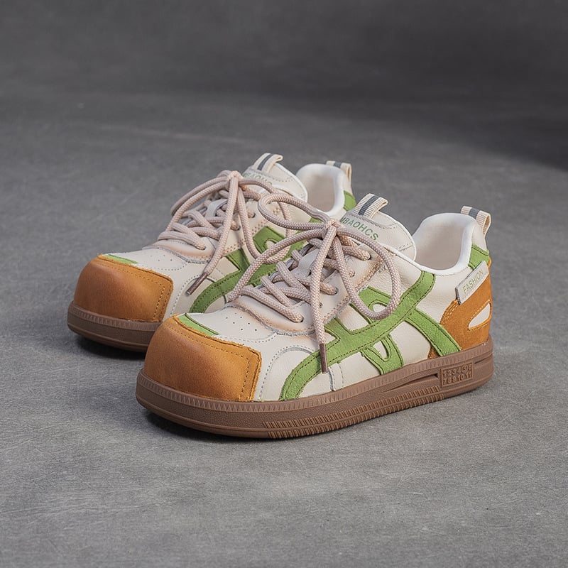 Ženske casual cipele s okruglim vrhom, gornji dio od kože goveda, PU podstava, gumeni potplat, niski dio, ravna peta, boja u kombinaciji