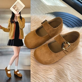 Ženske Mary Jane cipele, od velura, okrugli vrh, unutarnje podizanje visine, gumeni đon