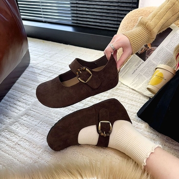 Ženske Mary Jane cipele, od velura, okrugli vrh, unutarnje podizanje visine, gumeni đon