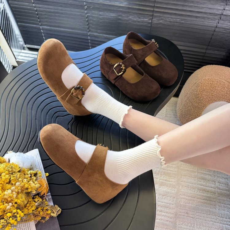 Ženske Mary Jane cipele, od velura, okrugli vrh, unutarnje podizanje visine, gumeni đon