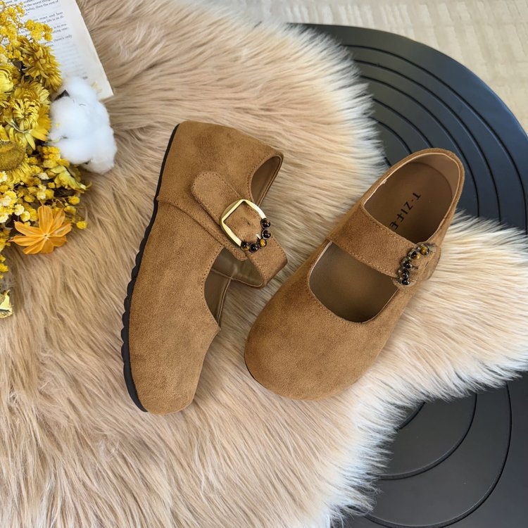 Ženske Mary Jane cipele, od velura, okrugli vrh, unutarnje podizanje visine, gumeni đon