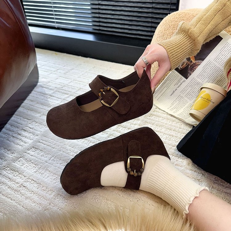 Ženske Mary Jane cipele, od velura, okrugli vrh, unutarnje podizanje visine, gumeni đon