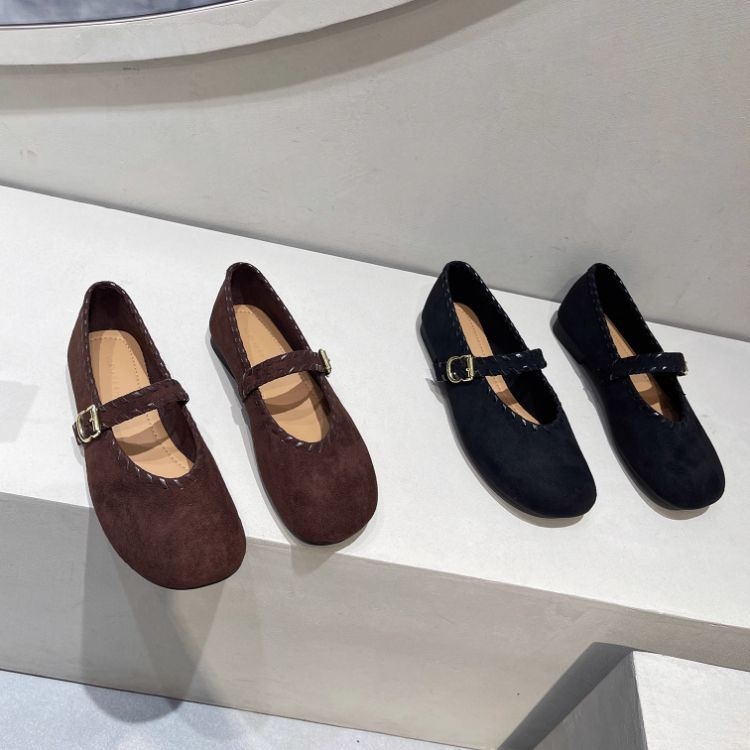 Mary Jane balerinke s okruglom vrhom, PU gornji dio, kopča, ravna potpetica