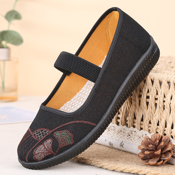 Ženske Slip-on Fisherman cipele, ljeto, platnena gornja, plastična potplat, zaobljen vrh, niski pet 1-3 cm