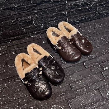 Ženski loaferi s vunenom podstavom, okrugli vrh, PU gornji dio, gumeni potplat, slip-on, niski potpetica 1–3 cm, zimska toplina