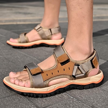 Muške ljetne sandale za outdoor putovanja, otvorenog prsta, Velcro kopča, prozračni gornji dio od super vlakana, gumena potplata