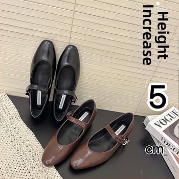 Mary Jane ravne cipele s V-izrezom i kopčom, niski pet 1–3 cm, gornji dio od drugog sloja kravlje kože, uložak od prirodne kože, potplat od gume