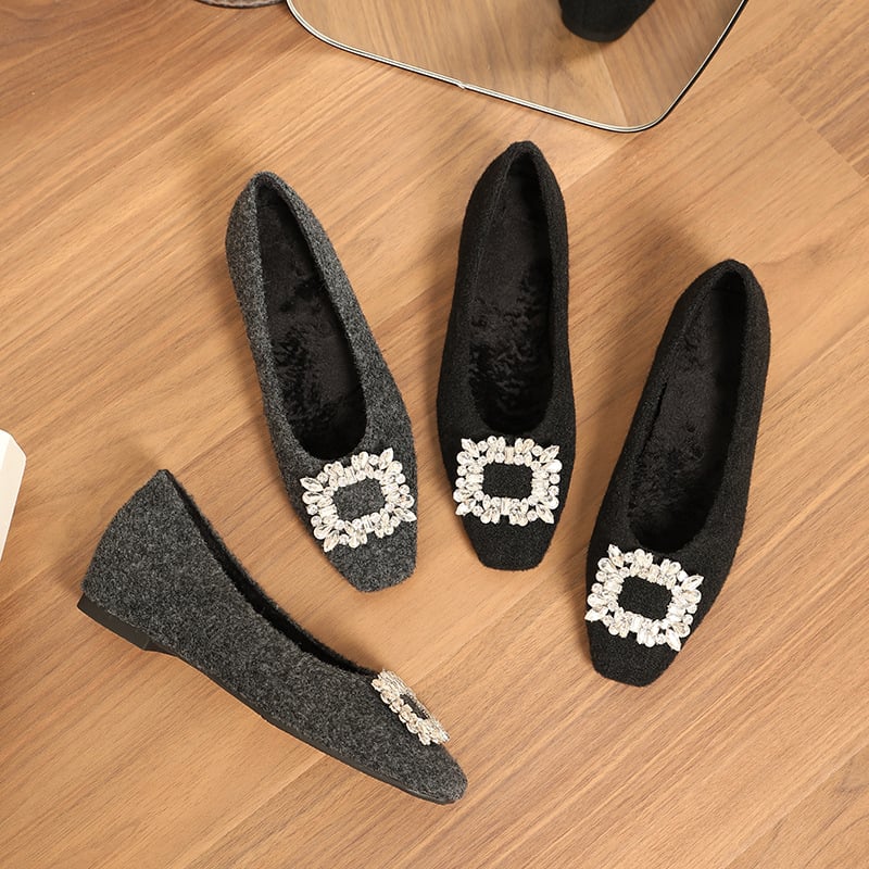 Mary Jane cipele s kvadratnim nosom, gornji dio od umjetnog krzna, plišana podstava, skriveni potpetica 3–5 cm