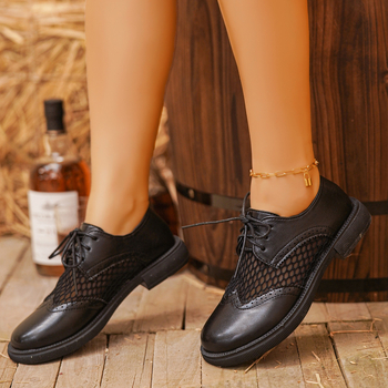 Ženske Brogue cipele, PU gornji dio, okrugli vrh, niski pet 1–3 cm, vezanje šniranjem, gumeni đon