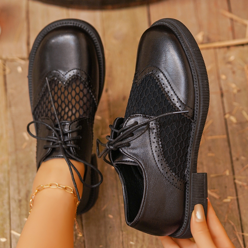 Ženske Brogue cipele, PU gornji dio, okrugli vrh, niski pet 1–3 cm, vezanje šniranjem, gumeni đon