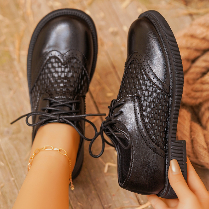 Ženske Brogue cipele, PU gornji dio, okrugli vrh, niski pet 1–3 cm, vezanje šniranjem, gumeni đon
