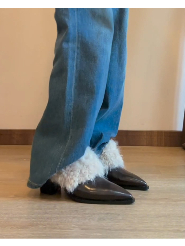 Ženske PU cipele s oštrim vrhom, slip-on, 3–6 cm visokim petom, gumeni potplat, unutrašnja od Super Fiber, za jesen-zimu