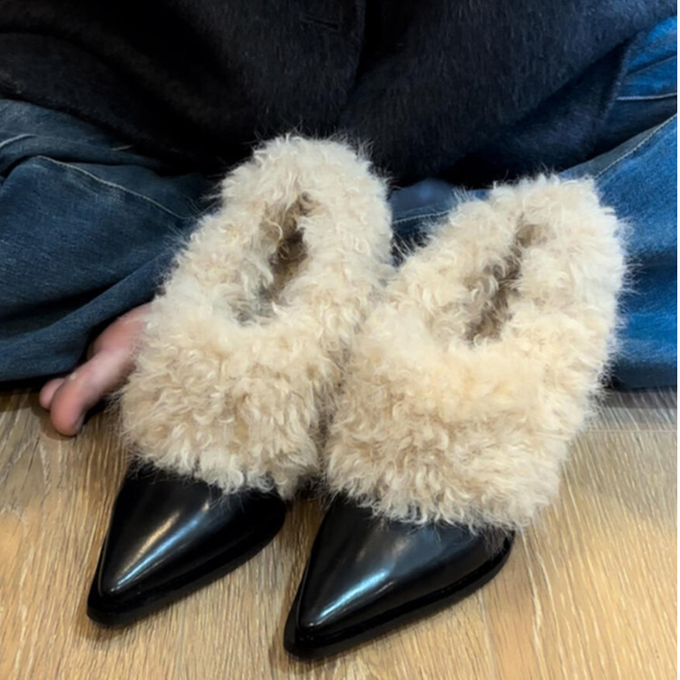 Ženske PU cipele s oštrim vrhom, slip-on, 3–6 cm visokim petom, gumeni potplat, unutrašnja od Super Fiber, za jesen-zimu