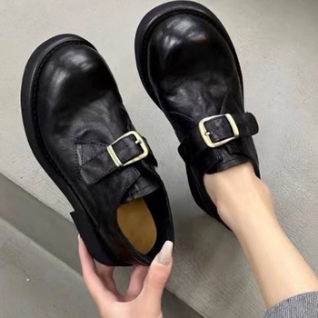 Ženske loaferice od teleće kože s okruglim vrhom, gornji dio od kože prvog sloja, niski potplat 1–3 cm, gumeni potplat, EVA ulošak — retro poslovni casual stil