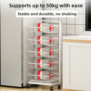 Ming Collar Ράφι Κουζίνας από Space Aluminum για Φρούτα και Λαχανικά, σε Δάπεδο, Πολυεπίπεδη Αποθήκευση με Αποσπώμενο Καλάθι