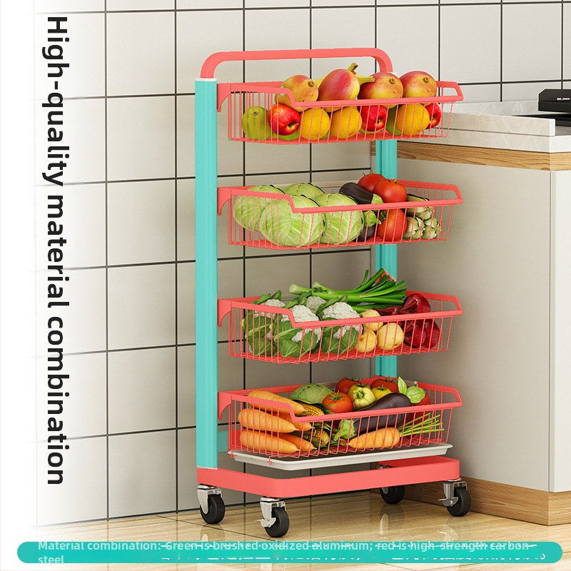 Ming Collar Ράφι Κουζίνας από Space Aluminum για Φρούτα και Λαχανικά, σε Δάπεδο, Πολυεπίπεδη Αποθήκευση με Αποσπώμενο Καλάθι