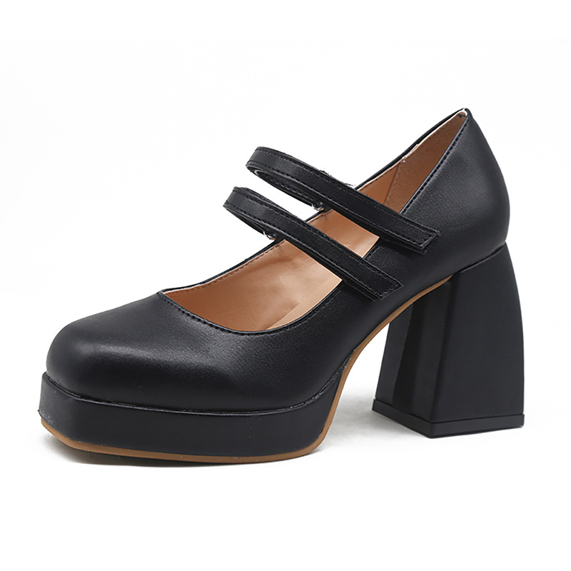 Mary Jane cipele s kvadratnim vrhom, petom 6–8 cm, gornji dio PU, kopča
