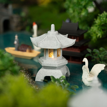 Ландшафтен каменен фенер и малък павилион – украса за входа на дома и осветление за градински бонсай (Материал: Друго; Внос: Не)