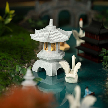 Ландшафтен каменен фенер и малък павилион – украса за входа на дома и осветление за градински бонсай (Материал: Друго; Внос: Не)