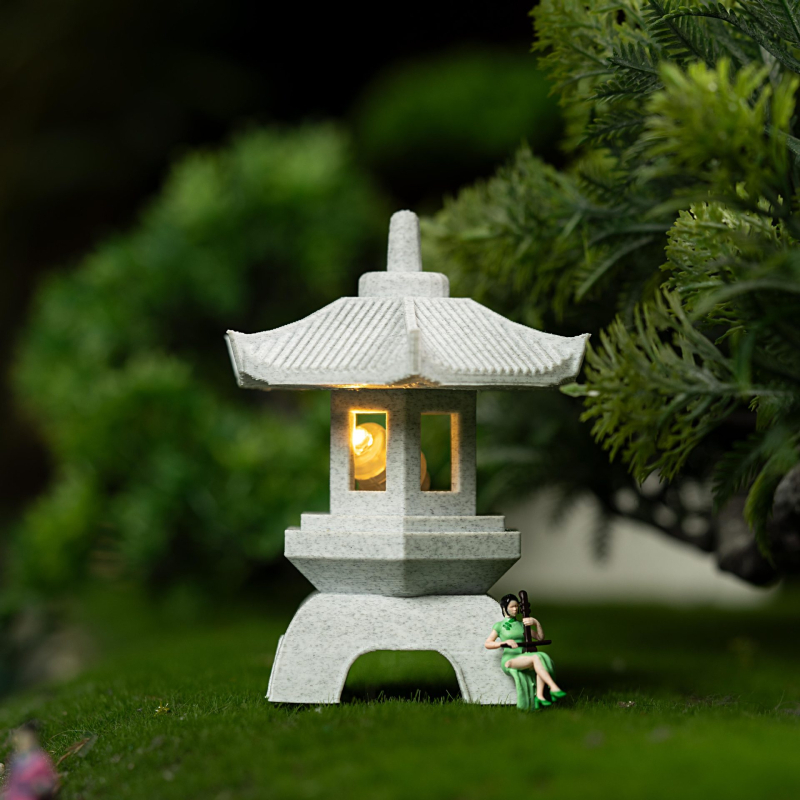 Ландшафтен каменен фенер и малък павилион – украса за входа на дома и осветление за градински бонсай (Материал: Друго; Внос: Не)