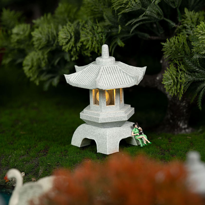 Ландшафтен каменен фенер и малък павилион – украса за входа на дома и осветление за градински бонсай (Материал: Друго; Внос: Не)