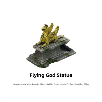 Декорация за влечуги: екологично чиста смола; укритие; статуя на летящ бог (Материал: екологично чиста смола; Функция: укритие за влечуги; Стил: статуя на летящ бог; Основна цел: декоративна украса; Тегло: 180 г)