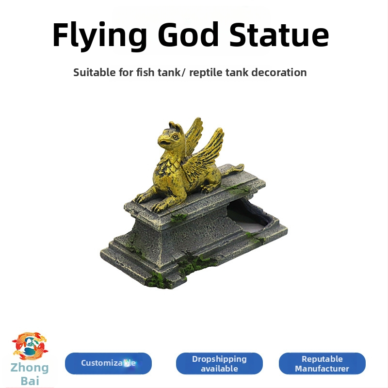 Декорация за влечуги: екологично чиста смола; укритие; статуя на летящ бог (Материал: екологично чиста смола; Функция: укритие за влечуги; Стил: статуя на летящ бог; Основна цел: декоративна украса; Тегло: 180 г)