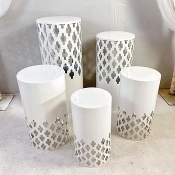 Decorațiuni de nuntă din fier forjat - masă cilindrică pentru deserturi, vitrină pentru torturi, personalizabilă, ambalată în carton