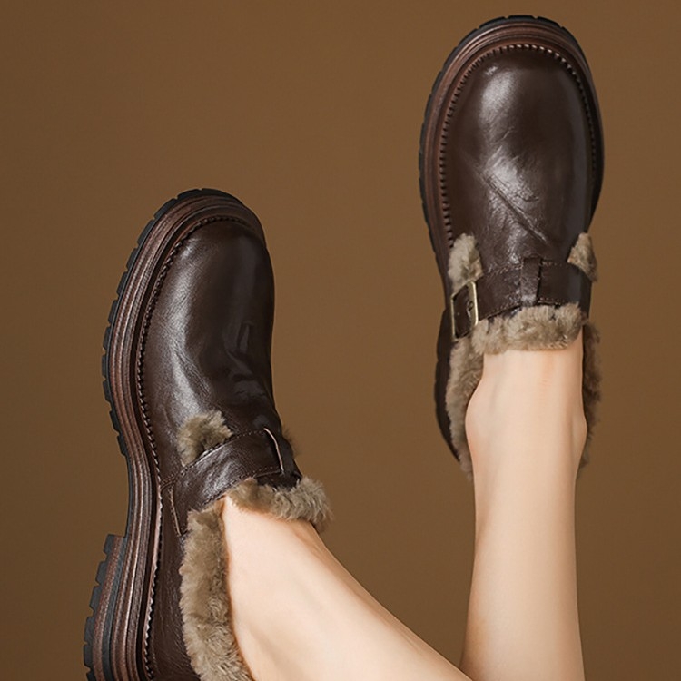 Ženske loaferice s gornjim dijelom od mikrovlaknaste kože, unutarnja pamuk, gumeni potplat, kopča, niski pet 1-3 cm