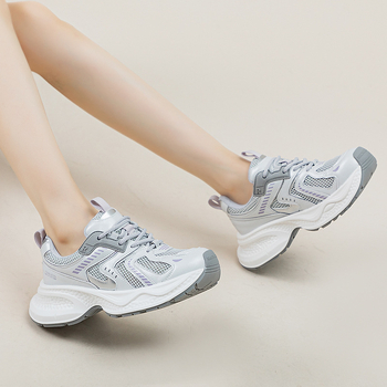 Дамски обувки Dad Shoes - Естествена кожа, дишаща мрежа, висока клиновидна подметка, TPU подметка, кръгъл нос