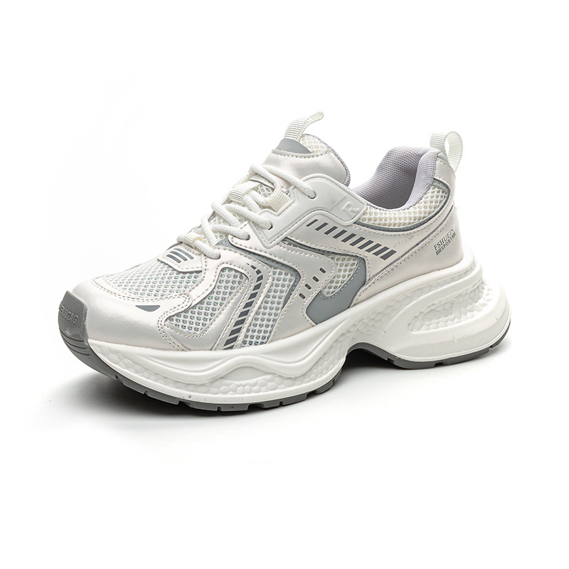 Дамски обувки Dad Shoes - Естествена кожа, дишаща мрежа, висока клиновидна подметка, TPU подметка, кръгъл нос