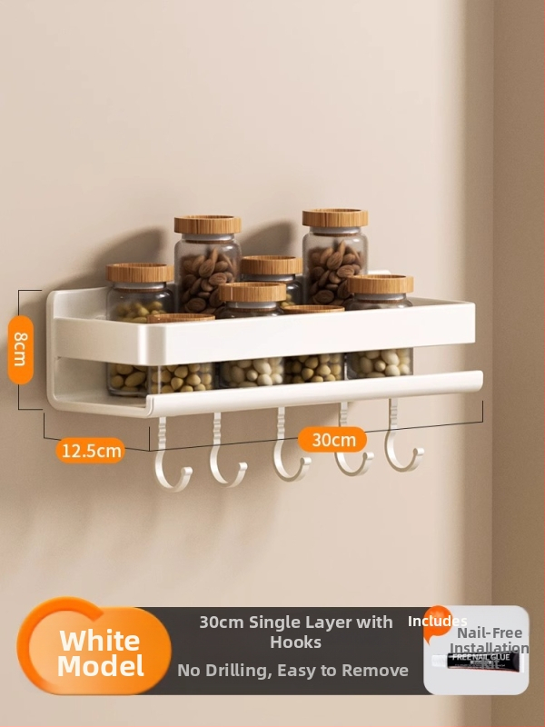 Ράφι τοίχου για μπαχαρικά κουζίνας, χωρίς εγκατάσταση, από ανθρακούχο χάλυβα, κρεμαστό σε τοίχο, μοντέρνο μινιμαλιστικό στυλ