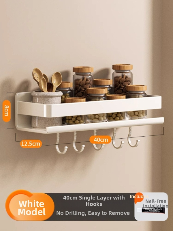 Ράφι τοίχου για μπαχαρικά κουζίνας, χωρίς εγκατάσταση, από ανθρακούχο χάλυβα, κρεμαστό σε τοίχο, μοντέρνο μινιμαλιστικό στυλ