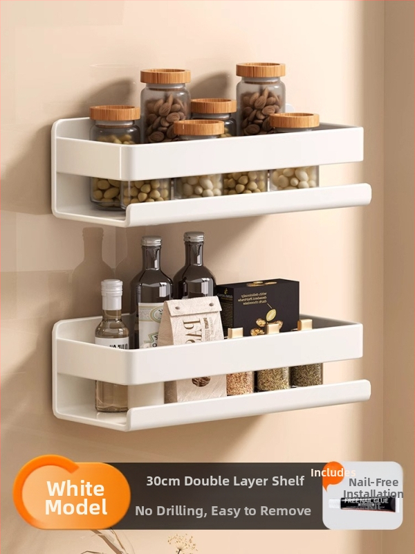 Ράφι τοίχου για μπαχαρικά κουζίνας, χωρίς εγκατάσταση, από ανθρακούχο χάλυβα, κρεμαστό σε τοίχο, μοντέρνο μινιμαλιστικό στυλ