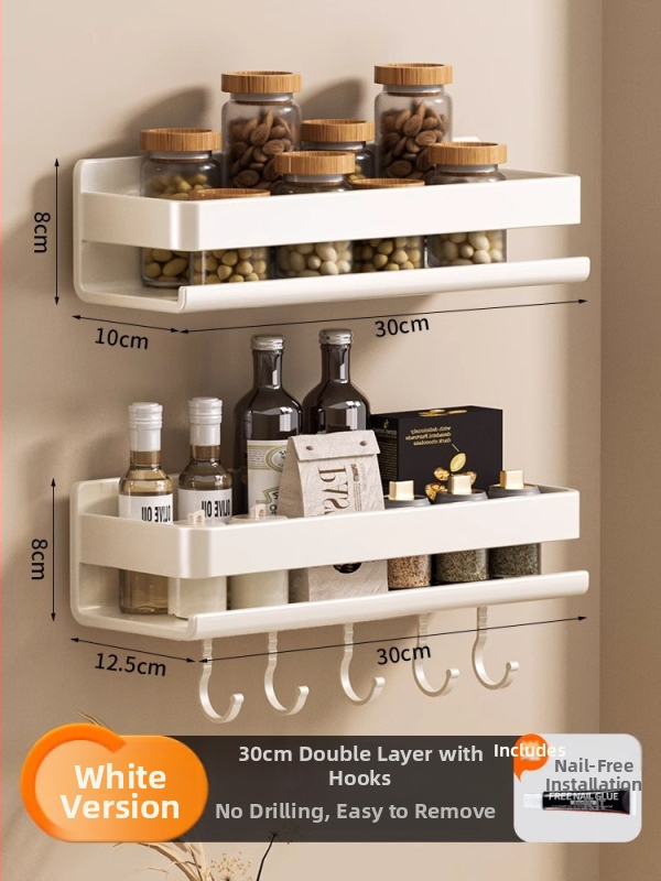 Ράφι τοίχου για μπαχαρικά κουζίνας, χωρίς εγκατάσταση, από ανθρακούχο χάλυβα, κρεμαστό σε τοίχο, μοντέρνο μινιμαλιστικό στυλ