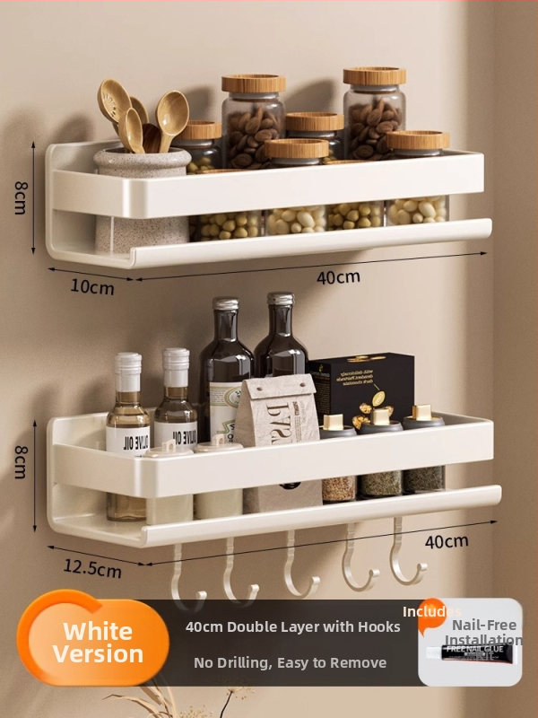 Ράφι τοίχου για μπαχαρικά κουζίνας, χωρίς εγκατάσταση, από ανθρακούχο χάλυβα, κρεμαστό σε τοίχο, μοντέρνο μινιμαλιστικό στυλ