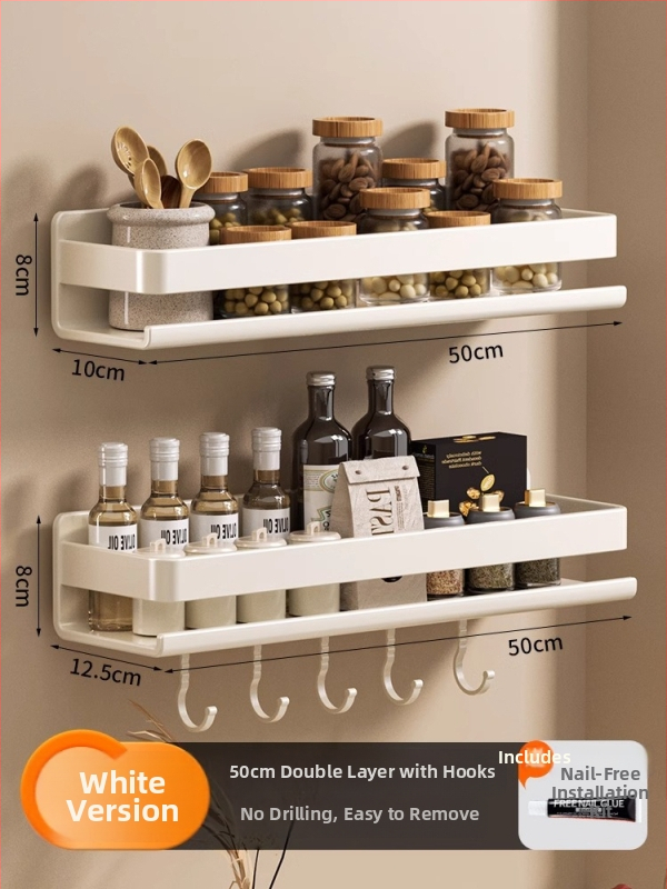 Ράφι τοίχου για μπαχαρικά κουζίνας, χωρίς εγκατάσταση, από ανθρακούχο χάλυβα, κρεμαστό σε τοίχο, μοντέρνο μινιμαλιστικό στυλ