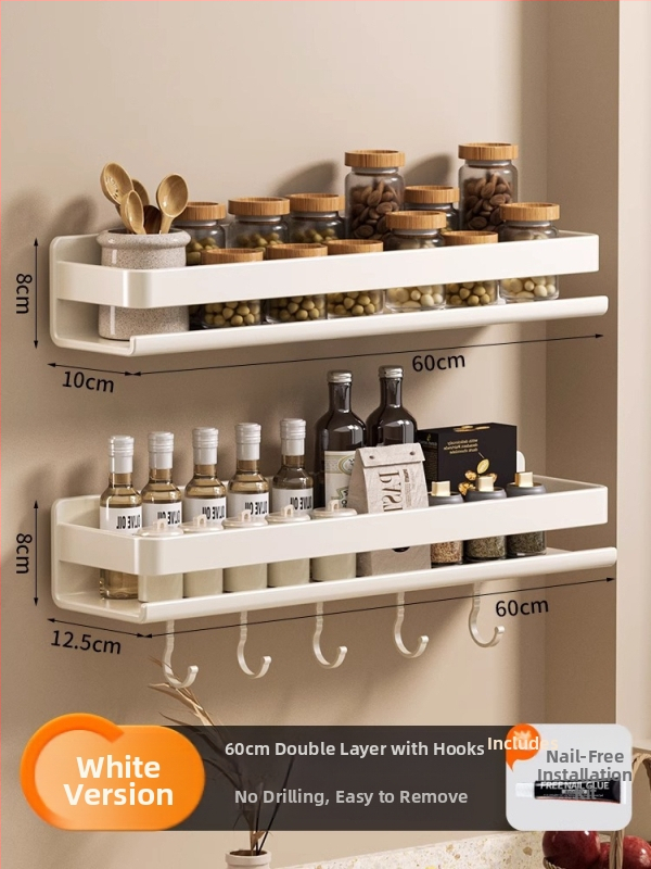 Ράφι τοίχου για μπαχαρικά κουζίνας, χωρίς εγκατάσταση, από ανθρακούχο χάλυβα, κρεμαστό σε τοίχο, μοντέρνο μινιμαλιστικό στυλ
