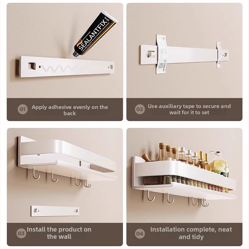 Ράφι τοίχου για μπαχαρικά κουζίνας, χωρίς εγκατάσταση, από ανθρακούχο χάλυβα, κρεμαστό σε τοίχο, μοντέρνο μινιμαλιστικό στυλ