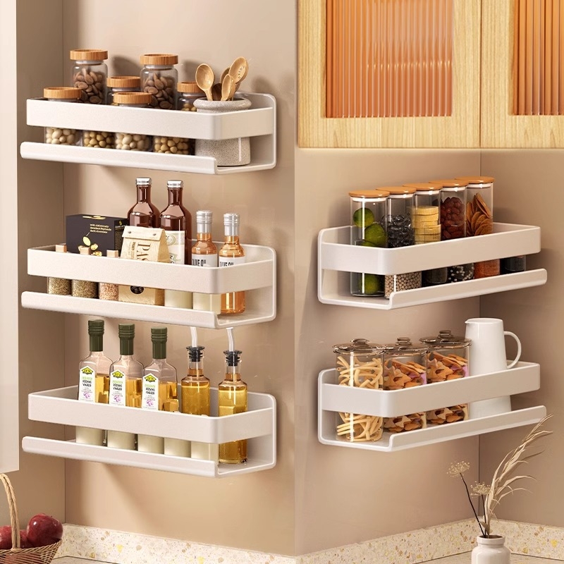 Ράφι τοίχου για μπαχαρικά κουζίνας, χωρίς εγκατάσταση, από ανθρακούχο χάλυβα, κρεμαστό σε τοίχο, μοντέρνο μινιμαλιστικό στυλ