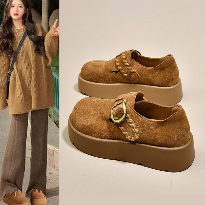 Ženske slip-on loaferice s debelim potplatom i platformom, gornji dio od mikrovlaknaste kože, okrugli nos, 3–5 cm visina platforme, uložak od umjetne kože